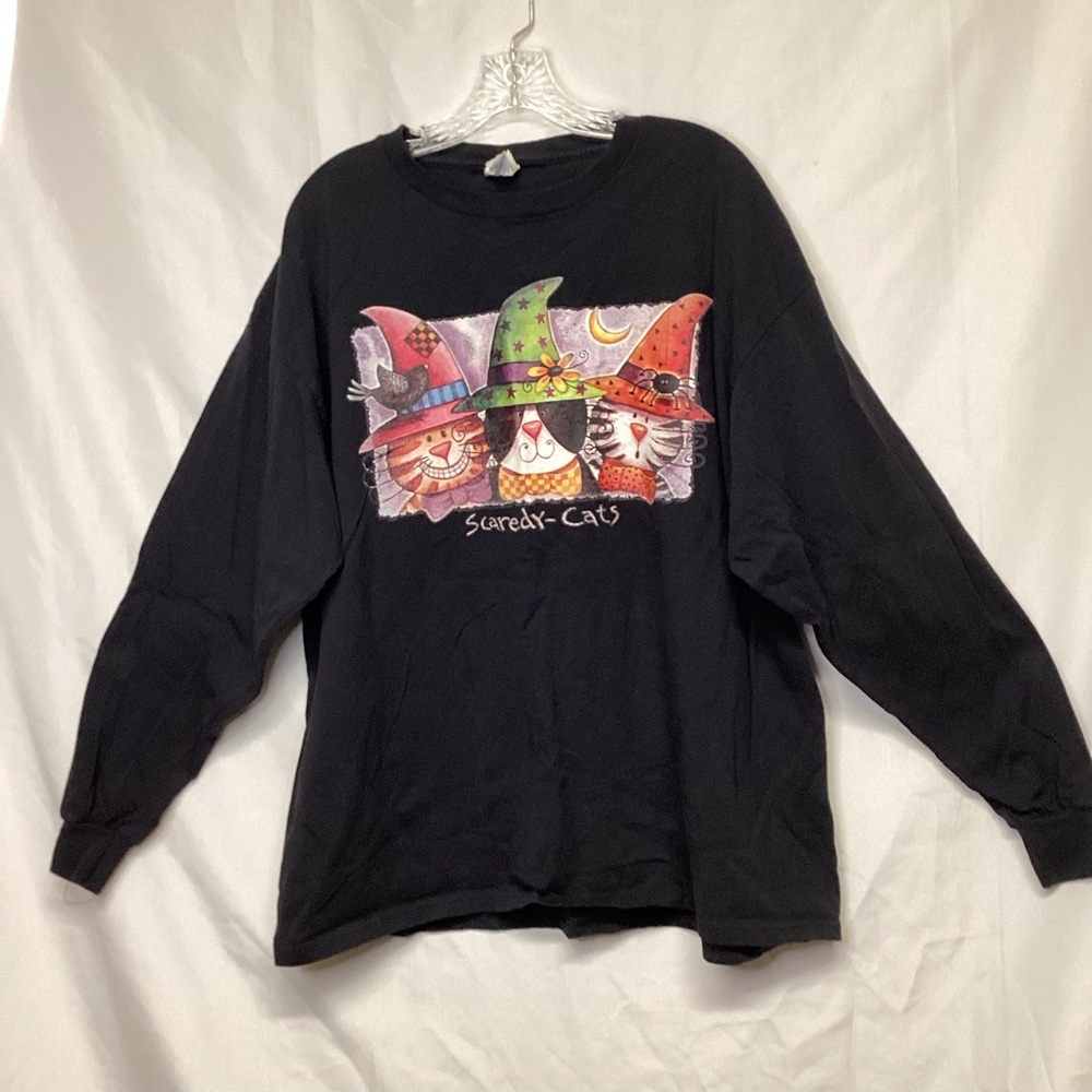 Vintage Halloween Long Sleeve Tshirt Spooky Cats 2X